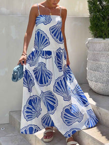 Gracelynn | Holiday Casual Ocean Shell Print Sling Maxi Dress