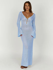 Catherine | Cover Up Long Sleeve Open Back Long Dress