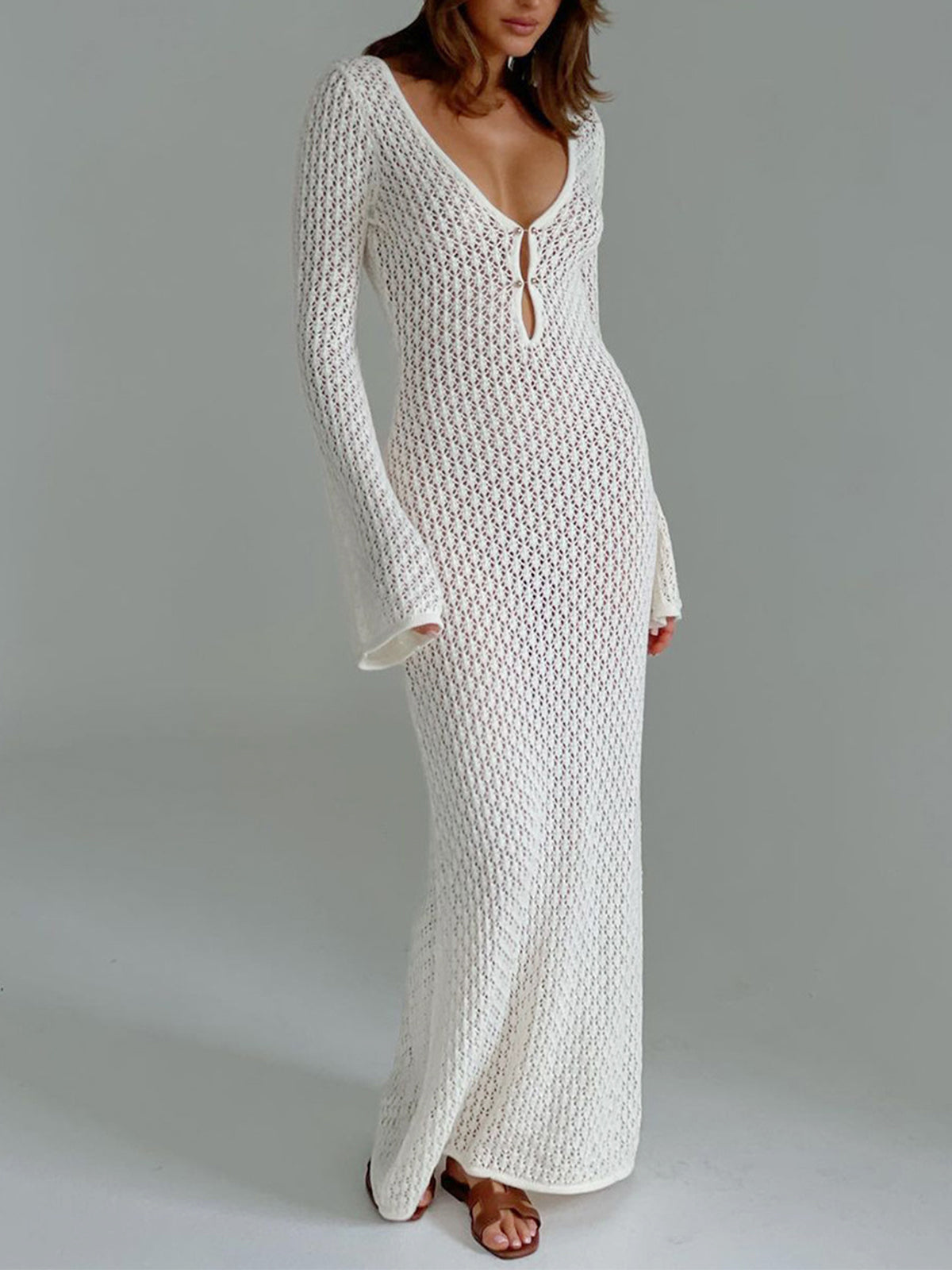Catherine | Cover Up Long Sleeve Open Back Long Dress