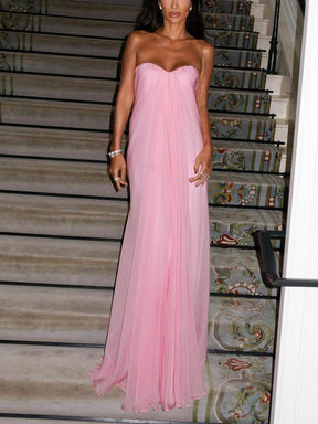 Vivian | Elegant Strapless A-Line Pleated Maxi Dress