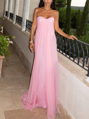 Vivian | Elegant Strapless A-Line Pleated Maxi Dress