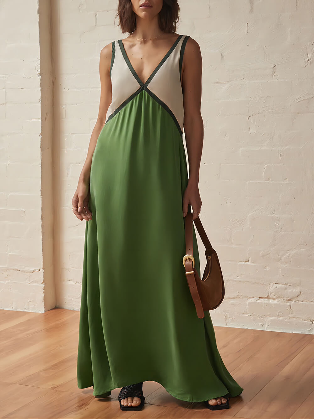 Kimberly | V-neck Contrasting Color Splicing Chic Dress
