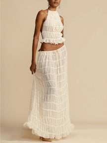 Sydney | Pleated Drawstring Charm Waist Tiered Maxi Skirt