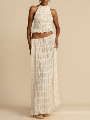 Sydney | Pleated Drawstring Charm Waist Tiered Maxi Skirt