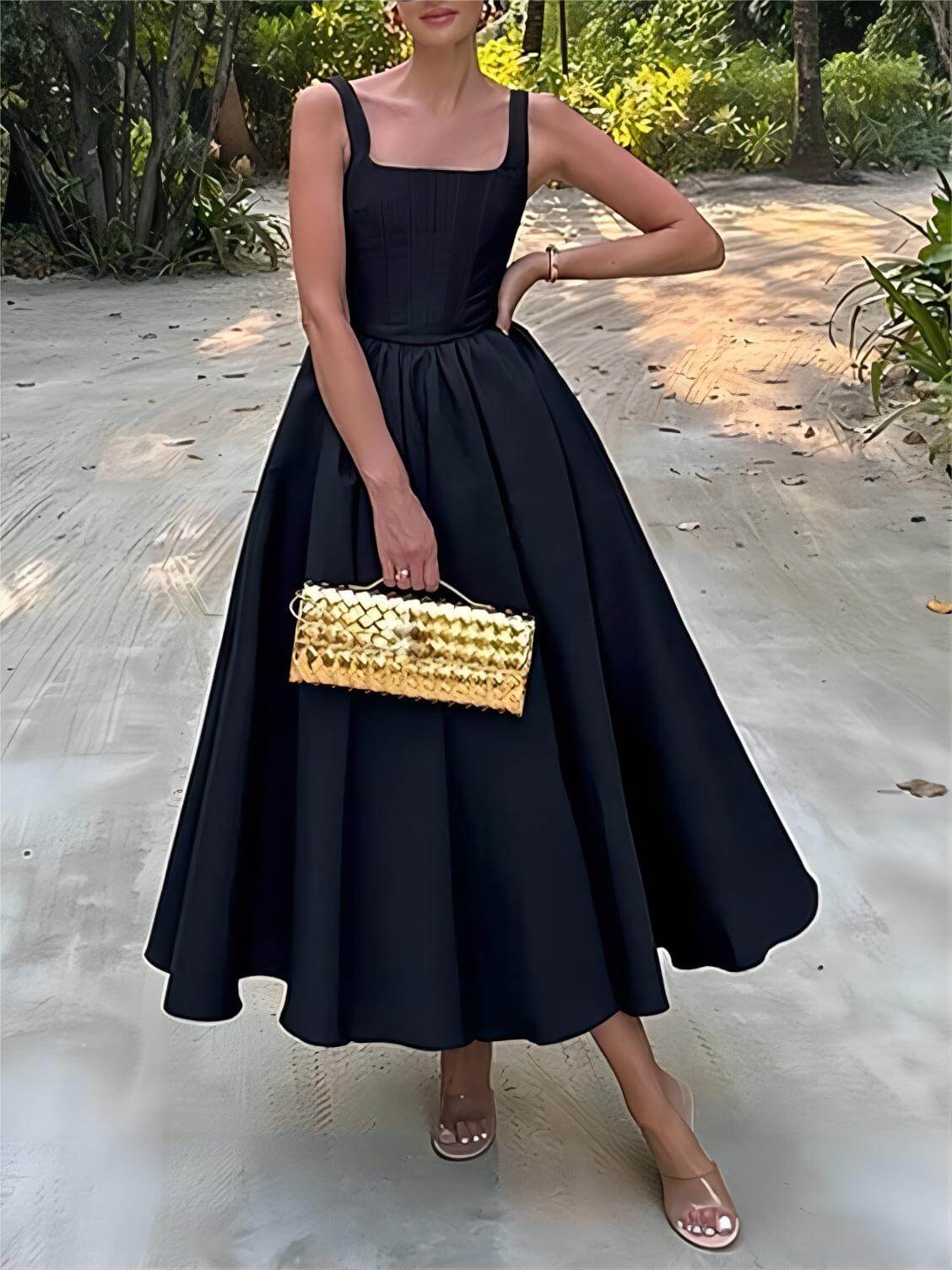 Izabelle | Stylish And Elegant Off-Shoulder Strapless Sleeveless Mixi Dress