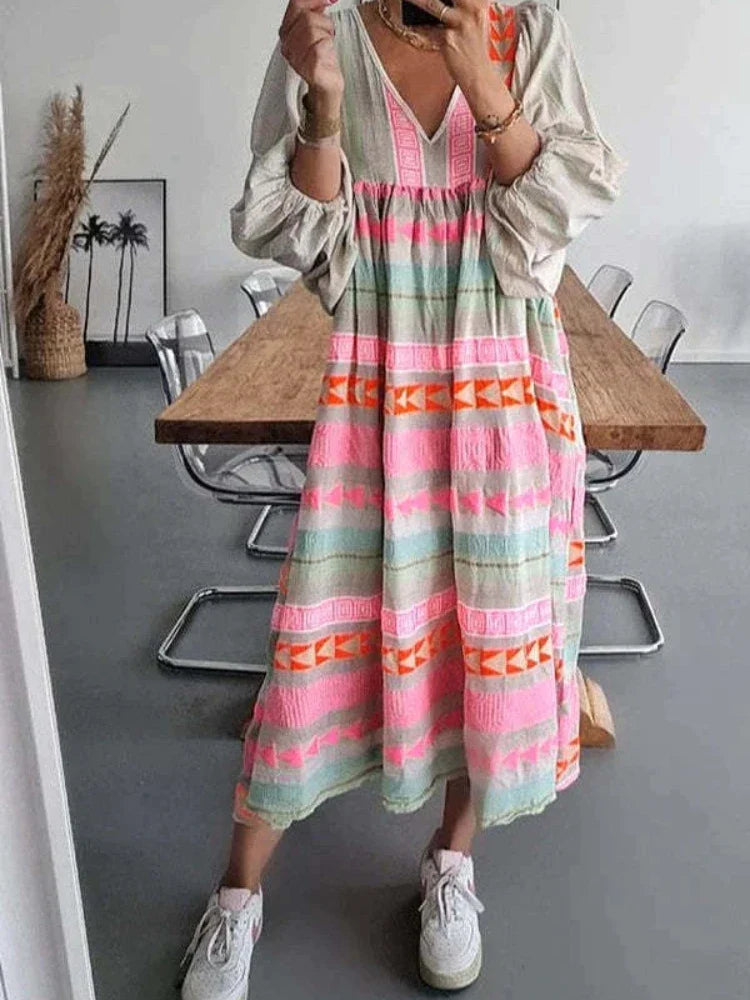 Cassandra | Bohemian Printed V-Neck Dress