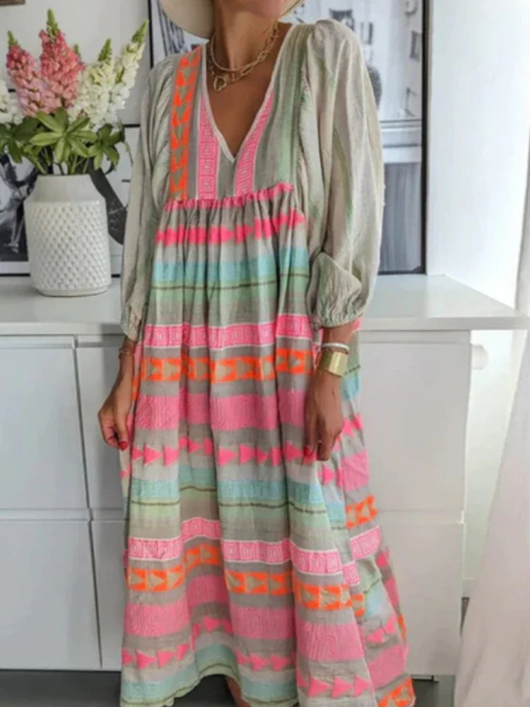 Cassandra | Bohemian Printed V-Neck Dress