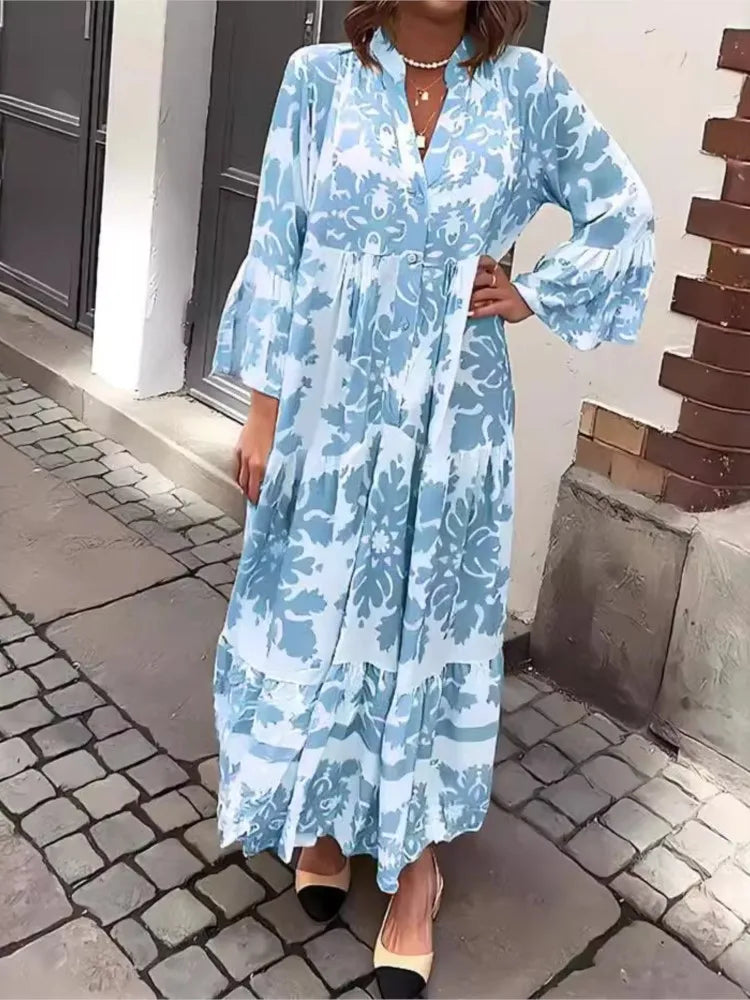 Lila | V-Neck Flare Sleeve Boho Maxi Dress