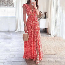 Elara | V-Neck Pleated Printed Dress