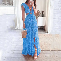 Elara | V-Neck Pleated Printed Dress