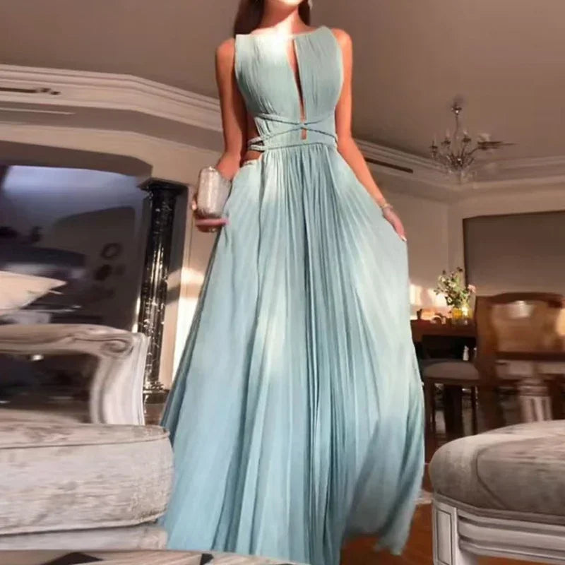 Selene | High-Waisted Pleated Backless Dress