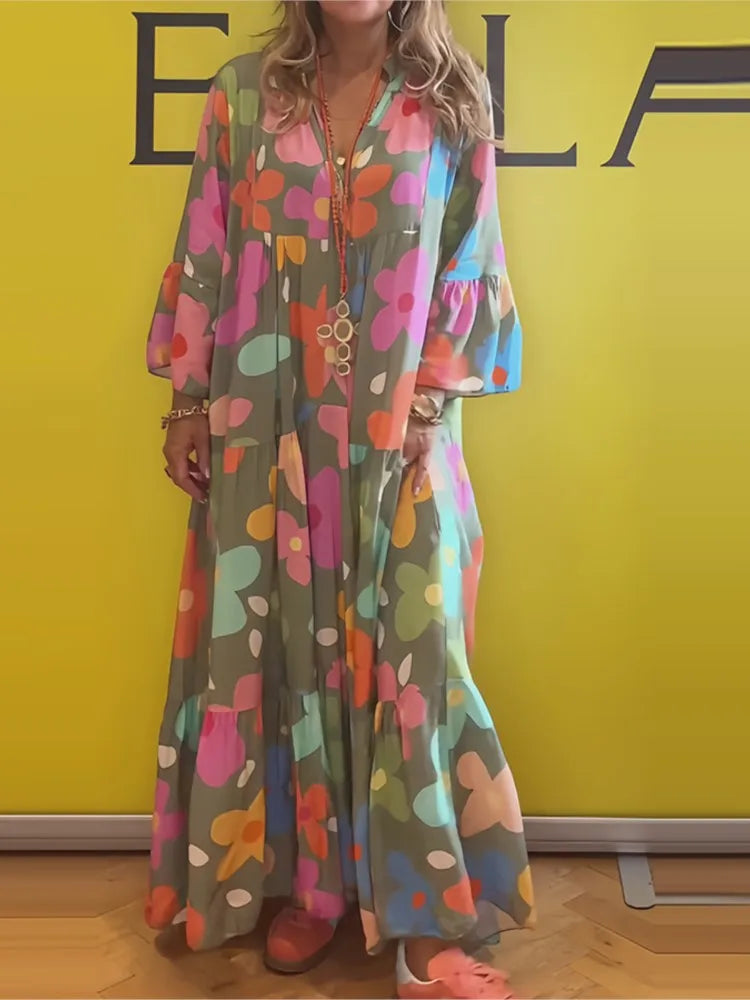 Serena | Printed V-Neck Beach Maxi Dress