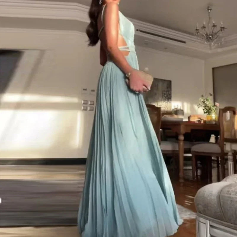Selene | High-Waisted Pleated Backless Dress