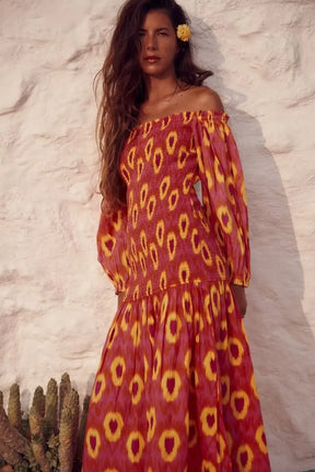 Aurelia | Printed Lantern Sleeve Beach Dress