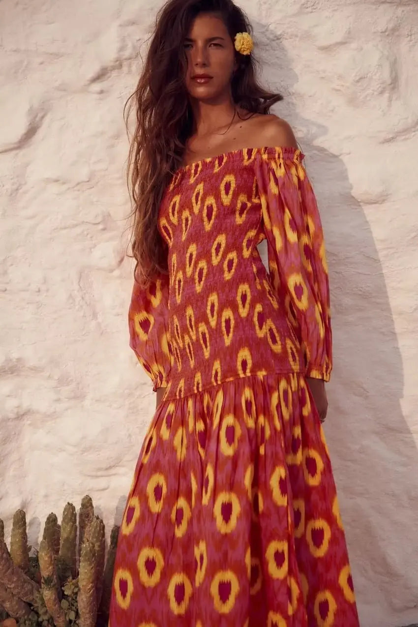 Aurelia | Printed Lantern Sleeve Beach Dress