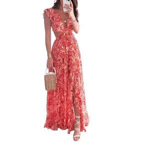 Elara | V-Neck Pleated Printed Dress