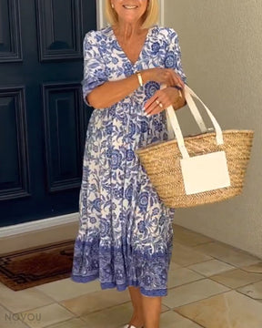 Evelyn - Elegant Floral Dress with V-Neck