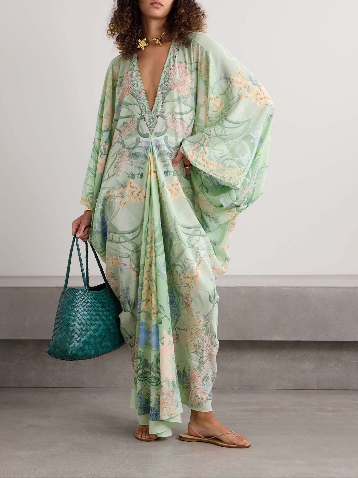 Annie | Unique Floral Print V Neck Oversized Midi Dress