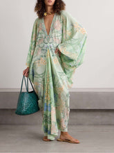 Annie | Unique Floral Print V Neck Oversized Midi Dress