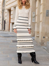 Angela | Knit Stripe Ruffle Long Sleeve Maxi Dress