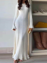 Hannah | Elegant Trumpet Sleeves Rolled Hem Knitted Round Neck Maxi Dress