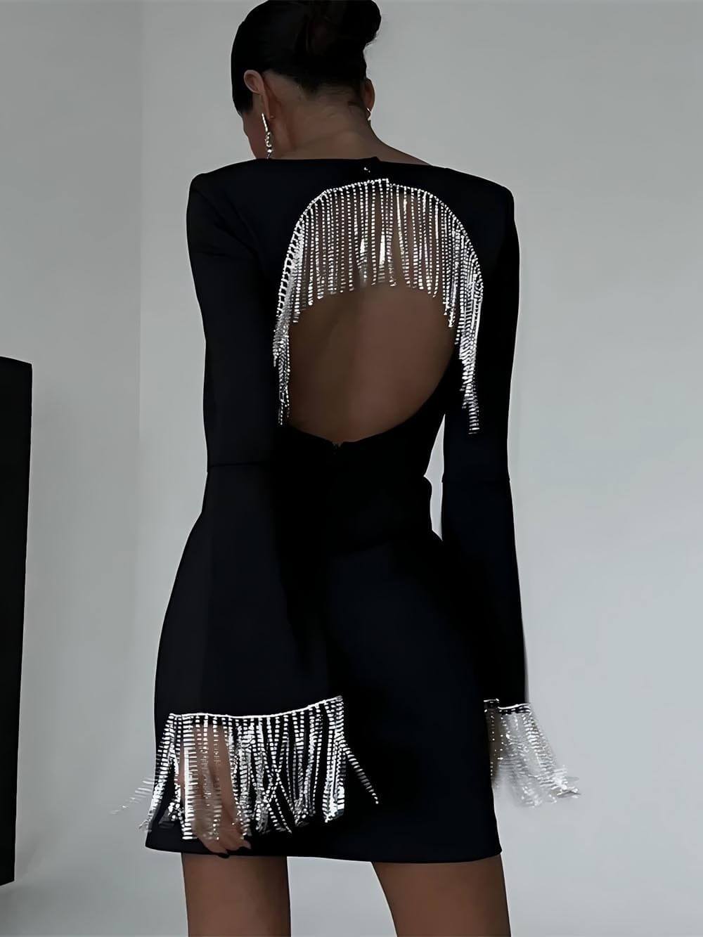 Lucy | Party Time Imitation Diamond Chain Backless Mini Dress