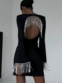 Lucy | Party Time Imitation Diamond Chain Backless Mini Dress