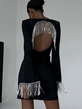 Lucy | Party Time Imitation Diamond Chain Backless Mini Dress