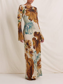 Gracelyn | Hand-Drawn Botanical Motifs Maxi Dress